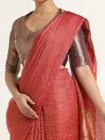 Red Handloom Tussar Silk Saree. - Image 4