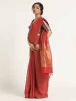 Red Handloom Tussar Silk Saree. - Image 5