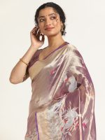Purple Banarasi Handloom Tissue Silk Saree. - Image 2
