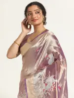 Purple Banarasi Handloom Tissue Silk Saree. - Image 2