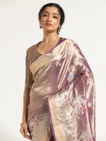 Purple Banarasi Handloom Tissue Silk Saree. - Image 3