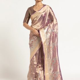 Purple Banarasi Handloom Tissue Silk Saree.