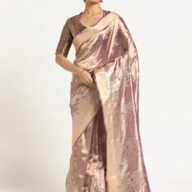 Purple Banarasi Handloom Tissue Silk Saree.