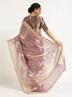 Purple Banarasi Handloom Tissue Silk Saree. - Image 4