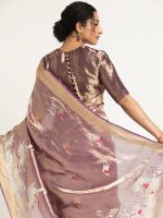 Purple Banarasi Handloom Tissue Silk Saree. - Image 5