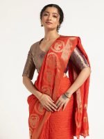 Orange Banarasi Georgette Silk Saree - Image 2