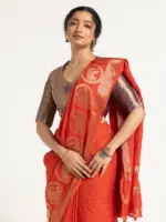 Orange Banarasi Georgette Silk Saree - Image 2