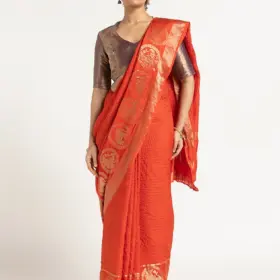Orange Banarasi Georgette Silk Saree