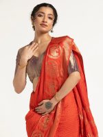 Orange Banarasi Georgette Silk Saree - Image 3