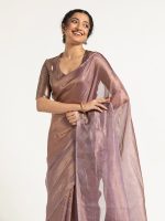 Lavender Tissue Silk Saree - Image 4