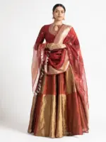 Maroon Tissue Silk Lehenga (Set of 3)