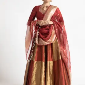 Maroon Tissue Silk Lehenga (Set of 3)