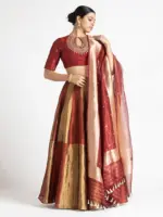 Maroon Tissue Silk Lehenga (Set of 3) - Image 4