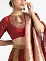 Maroon Tissue Silk Lehenga (Set of 3) - Image 2