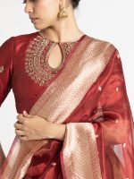Maroon Embroidered Chanderi Silk Lehenga (Set of 3) - Image 3