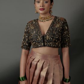 Black Embroidered Raw Silk Blouse