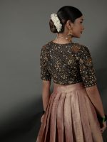 Black Embroidered Raw Silk Blouse - Image 5