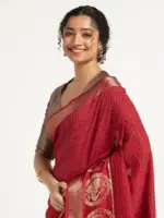 Red Banarasi Georgette Silk Saree - Image 4