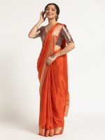 Orange Banarasi Chinnon Silk Saree - Image 5