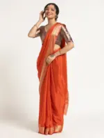 Orange Banarasi Chinnon Silk Saree - Image 5
