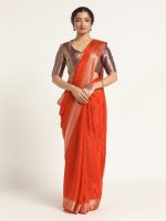 Orange Banarasi Chinnon Silk Saree