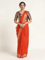 Orange Banarasi Chinnon Silk Saree