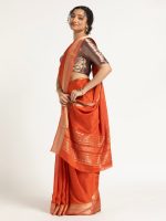 Orange Banarasi Chinnon Silk Saree - Image 4