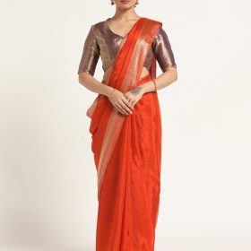 Orange Banarasi Chinnon Silk Saree