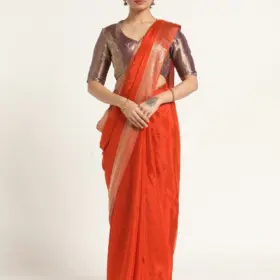 Orange Banarasi Chinnon Silk Saree