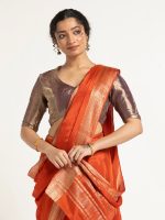 Orange Banarasi Chinnon Silk Saree - Image 2