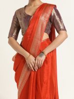 Orange Banarasi Chinnon Silk Saree - Image 3