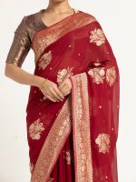 Madder Red Banarasi Georgette Silk Saree - Image 3