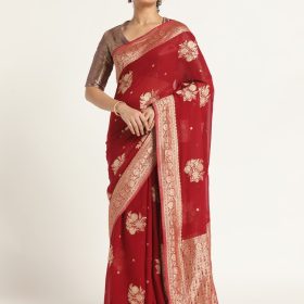 Madder Red Banarasi Georgette Silk Saree