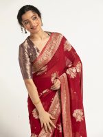 Madder Red Banarasi Georgette Silk Saree - Image 4