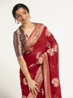 Madder Red Banarasi Georgette Silk Saree - Image 4