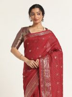 Dark Pink Banarasi Georgette Silk Saree, - Image 2