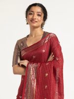 Dark Pink Banarasi Georgette Silk Saree, - Image 3