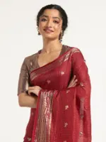 Dark Pink Banarasi Georgette Silk Saree, - Image 3