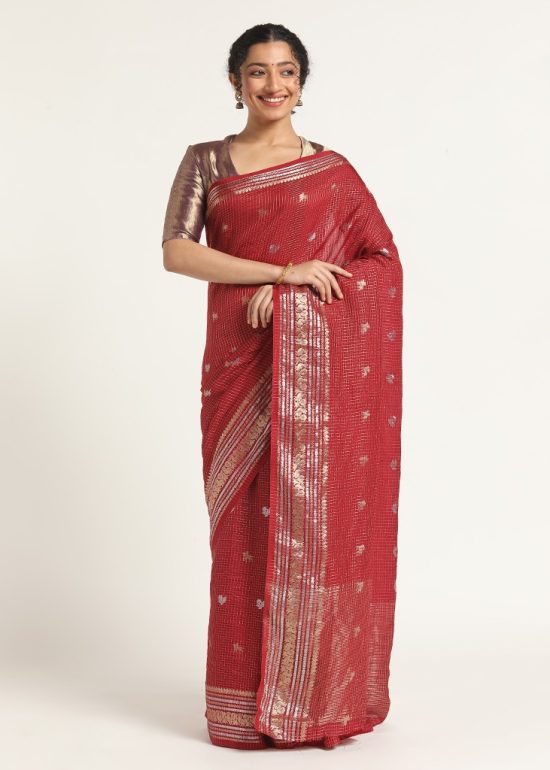 Dark Pink Banarasi Georgette Silk Saree,