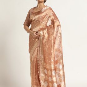 Powder Pink Banarasi Handloom Tissue Silk Saree