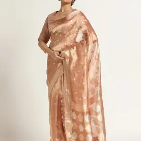 Powder Pink Banarasi Handloom Tissue Silk Saree