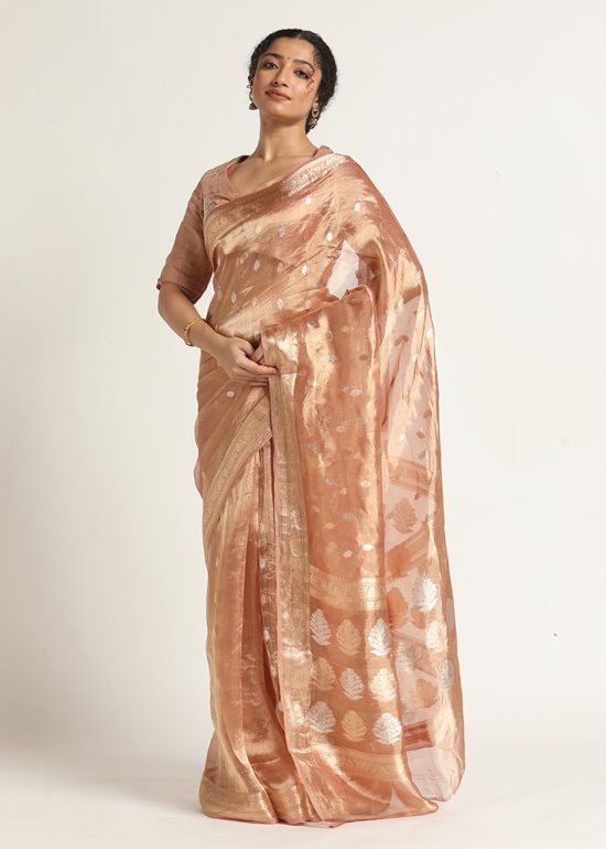 Powder Pink Banarasi Handloom Tissue Silk Saree