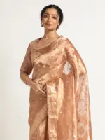 Powder Pink Banarasi Handloom Tissue Silk Saree - Image 2