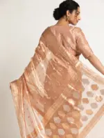 Powder Pink Banarasi Handloom Tissue Silk Saree - Image 5