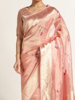 Pink Banarasi Handloom Tissue Silk Saree with Jamdani Weaves - Image 2