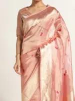 Pink Banarasi Handloom Tissue Silk Saree with Jamdani Weaves - Image 2