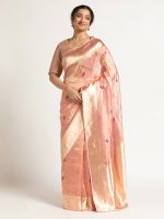 Pink Banarasi Handloom Tissue Silk Saree with Jamdani Weaves