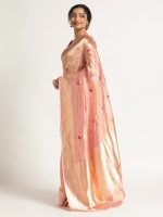 Pink Banarasi Handloom Tissue Silk Saree with Jamdani Weaves - Image 3
