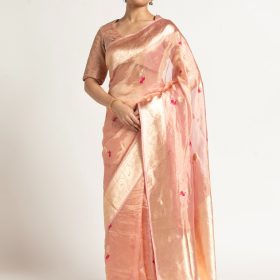 Pink Banarasi Handloom Tissue Silk Saree with Jamdani Weaves