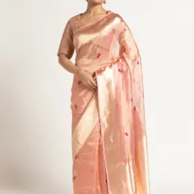 Pink Banarasi Handloom Tissue Silk Saree with Jamdani Weaves